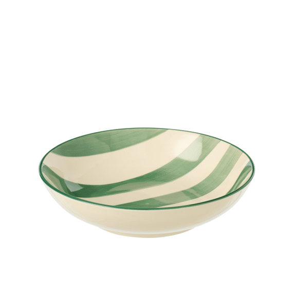 Diep Bord Gestreept Aardewerk Groen/wit 20x20x5cm