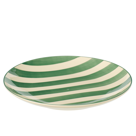 Bord Gestreept Aardewerk Groen/wit 26x26x3cm