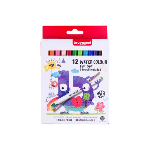 Bruynzeel Waterverf Vilststiften Set Met Penseel 12 Stuks