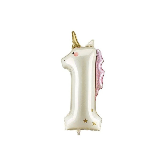 Party Deco Folie Ballon Nummer 1 Unicorn 93cm