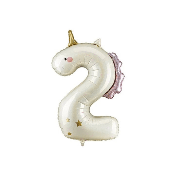 Party Deco Folie Ballon Nummer 2 Unicorn 93cm