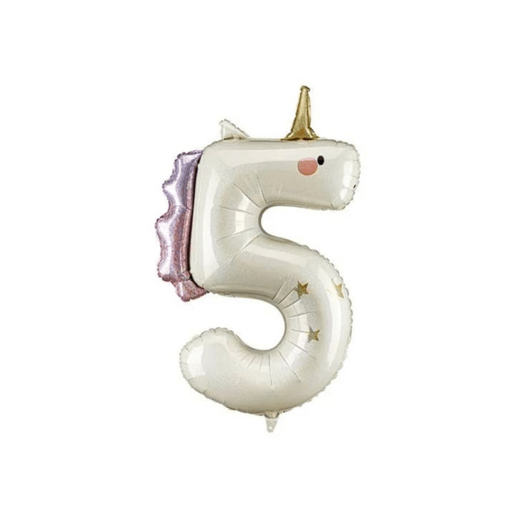 Party Deco Folie Ballon Nummer 5 Unicorn 93cm