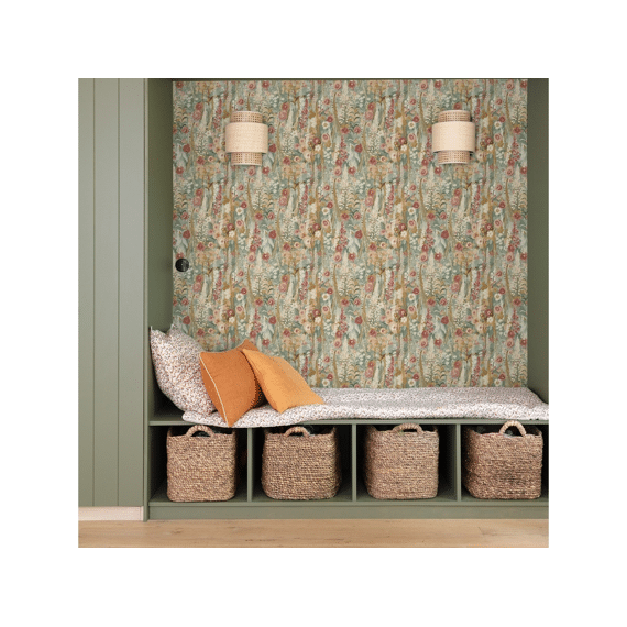 Inia Vliesbehang Delphinium Forest Beige/rood