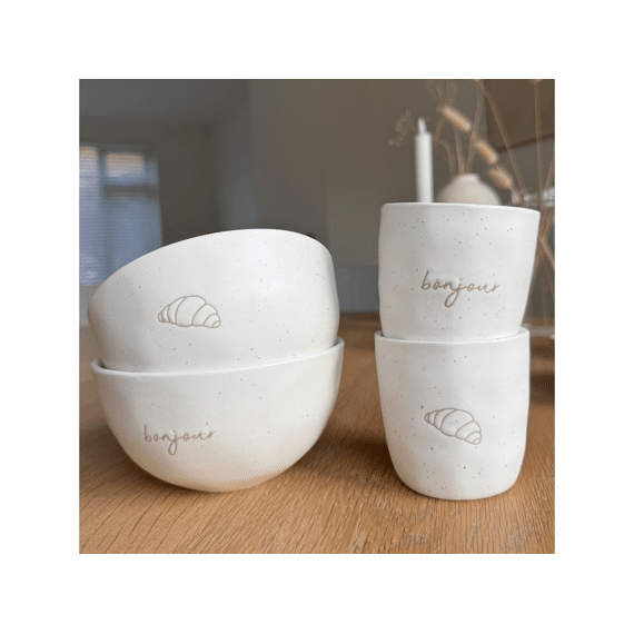 Leeff Mokken Croissant Bonjour Wit Keramiek 7.7x7.7cm 2st.