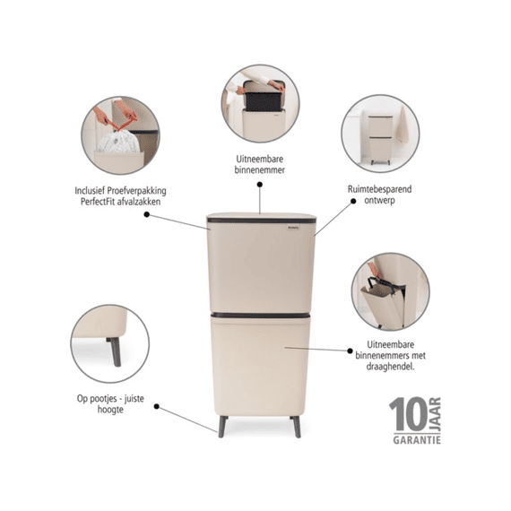 Sortup Recycle Hi Afvalemmer 20 + 25 Liter Soft Beige