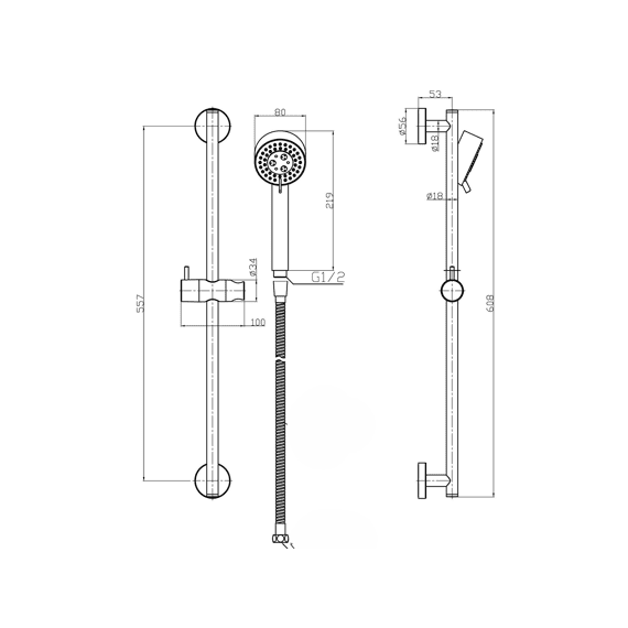 Brasil Doucheset Stang + Handsproeier + Flexibel Geborsteld Messing