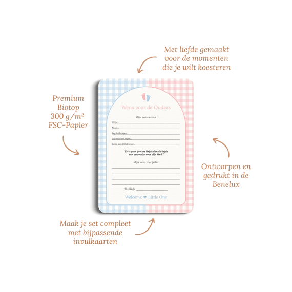 Studio Miron Wens Voor De Ouders Gingham Roze/blauw Set Van 10