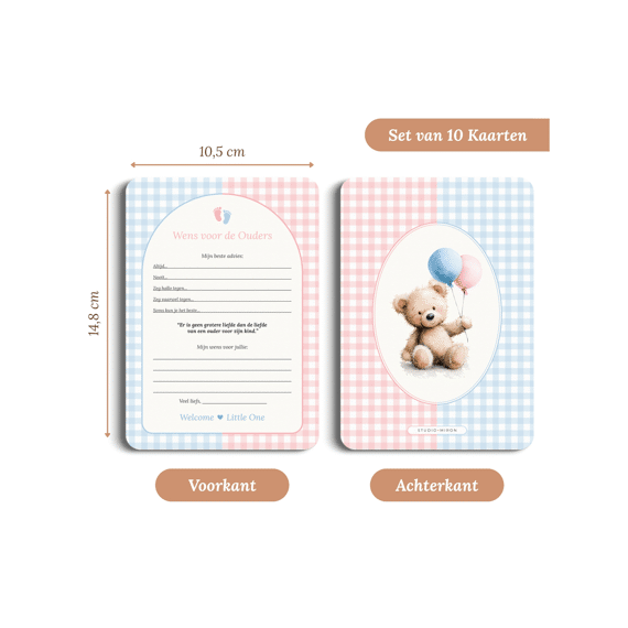 Studio Miron Wens Voor De Ouders Gingham Roze/blauw Set Van 10