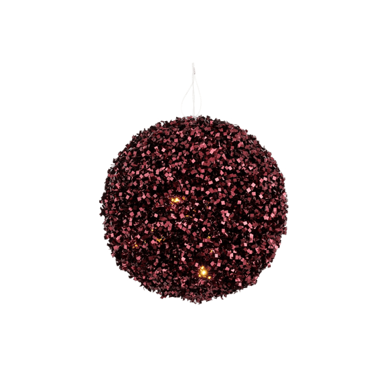 Mica Ornament Bal Bordeaux Battery Operated Led D15cm