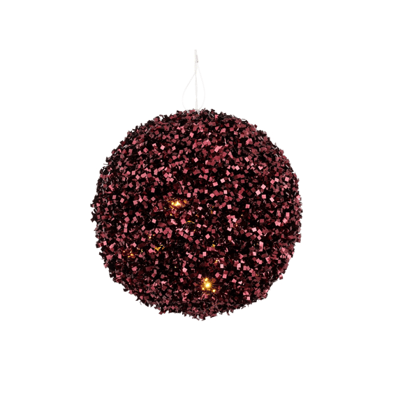 Mica Ornament Bal Bordeaux Battery Operated Led D20cm