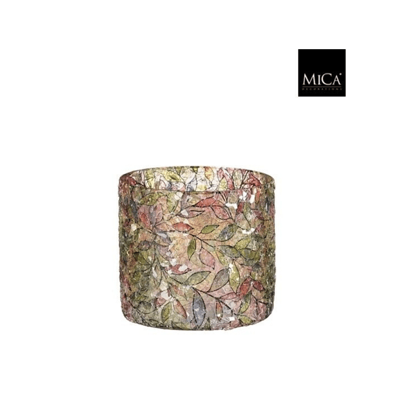 Mica Theelicht Houder Bladeren Groen H10xd10cm