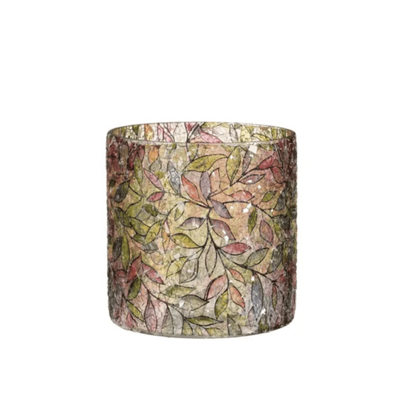 Mica Theelicht Houder Bladeren Groen H12xd12cm