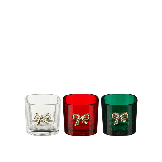 Mica Theelicht Houder Strik Glas L7,5xb7,5xh6,5cm 3 Assortiment