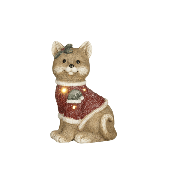 Mica Decoratie Kat Rood Led Battery Operated L22xb17xh32,5cm