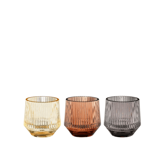 Mica Theelicht Houder Ribbel H8xd8cm 3 Assortiment.