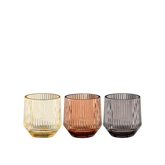 Mica Theelicht Houder Ribbel H10xd9,5cm 3 Assortiment.