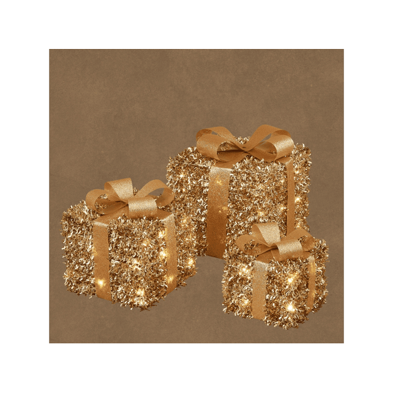 Cadeau Champagne Warm Wit 3 Stuks 65 Led Battery Operated En Timer L25xb25xh29cm