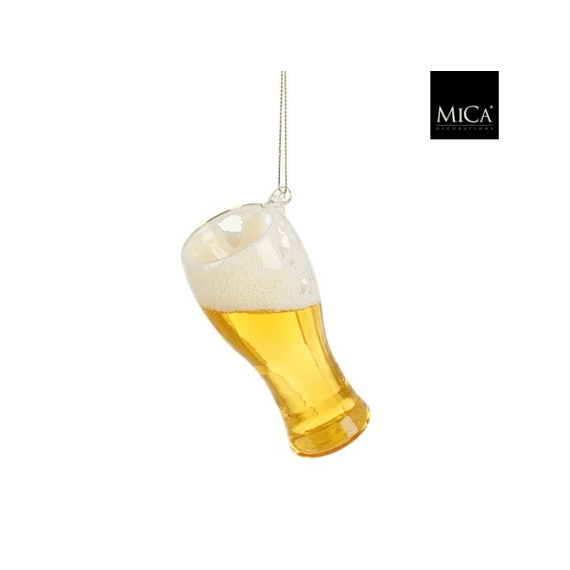 Mica Ornament Biertje Geel H11xd5,5cm