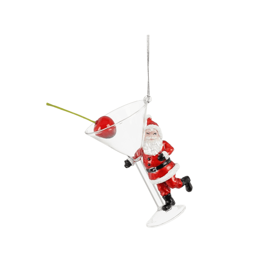 Mica Ornament Cocktail Kerstman Rood H10,5xd6cm