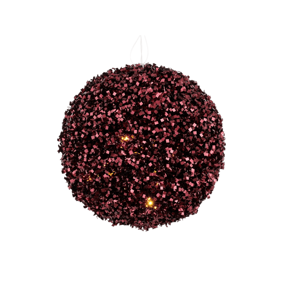 Mica Ornament Bal Bordeaux Battery Operated Led D25cm
