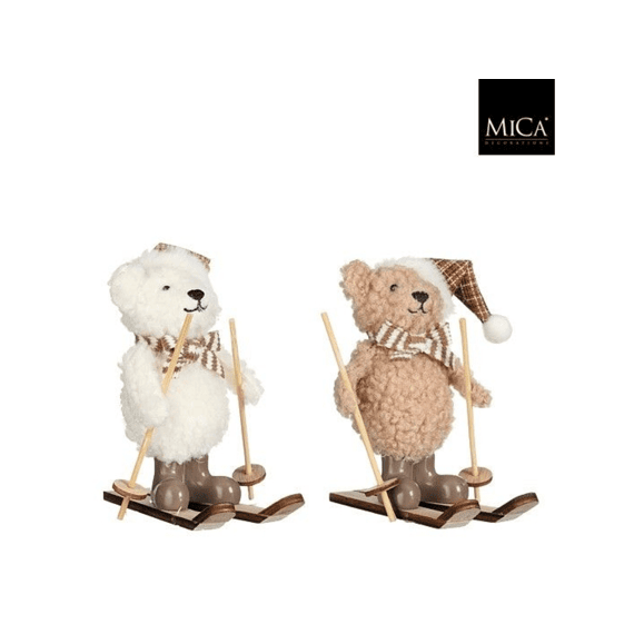 Mica Decoratie Beer Ski Wit Bruin Fsc 100% L12xb5,5xh13cm 2 Assortiment.