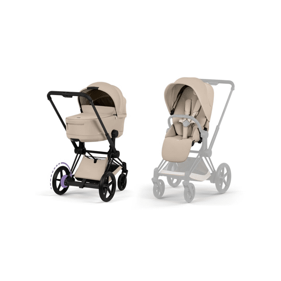 Cybex Comfort Epriam Set Frame Matt Black Incl. Buggyzit + Opvouwbare Draagmand Cozy Beige