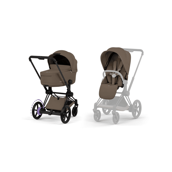 Cybex Comfort Epriam Set Frame Matt Black Incl. Buggyzit + Opvouwbare Draagmand Coconut Brown