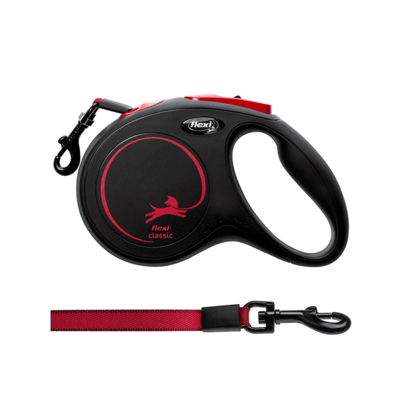 Flexi New Classic Lint Black Fire M/5m Zwart/rood