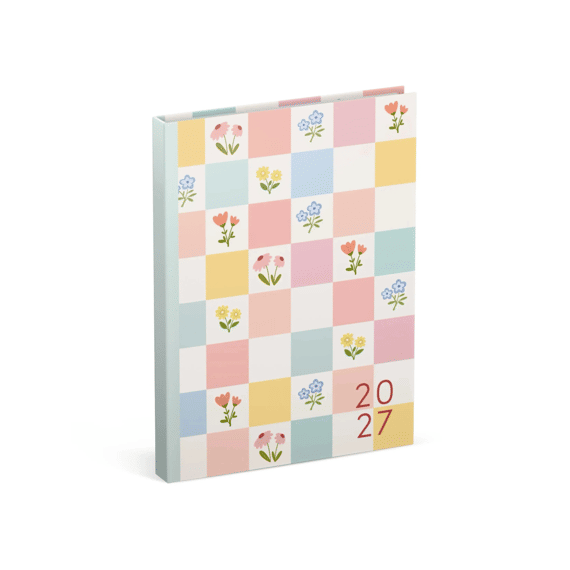 Lannoo Agenda Flowers Pastel Checked Pattern