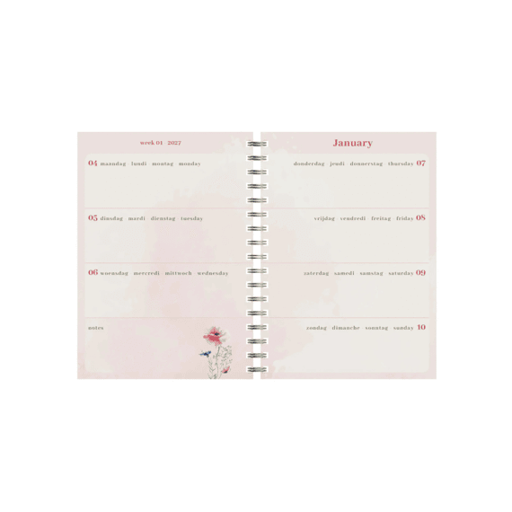 Lannoo Agenda Wire-o Flowers Watercolour Geel