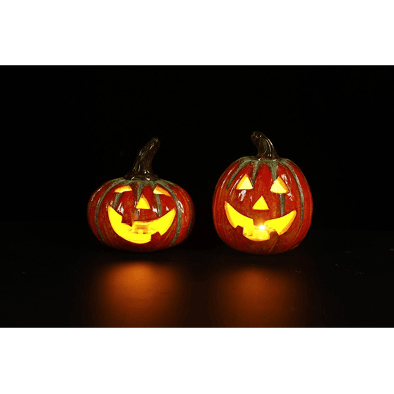 Pompoen Led Rond Upsala Smile M Oranje 9x9x11cm 2ass.
