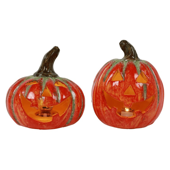Pompoen Led Rond Upsala Smile M Oranje 9x9x11cm 2ass.