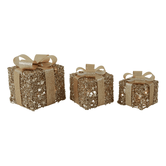 Kerstverlichting Led Kerstkado Elva Glimmend Goud 3 Stuks