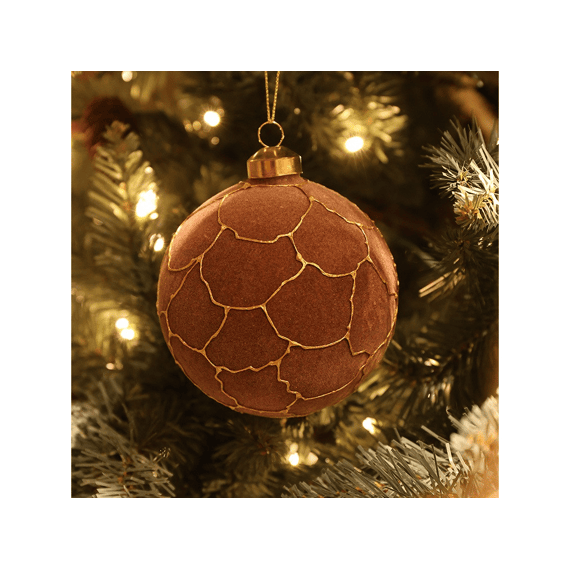 Kerstbal Rond Malin S L.bruin/goud Ø8cm
