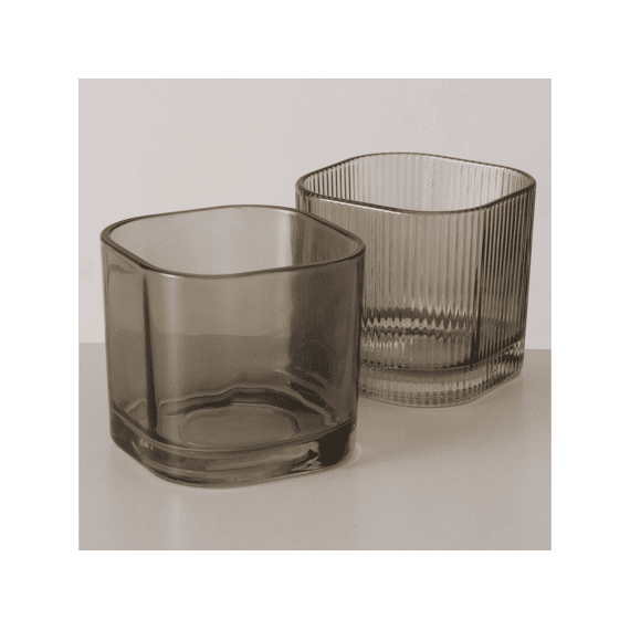 Windlicht Konos Vierkant H6.5cm Glas Bruin 2ass.