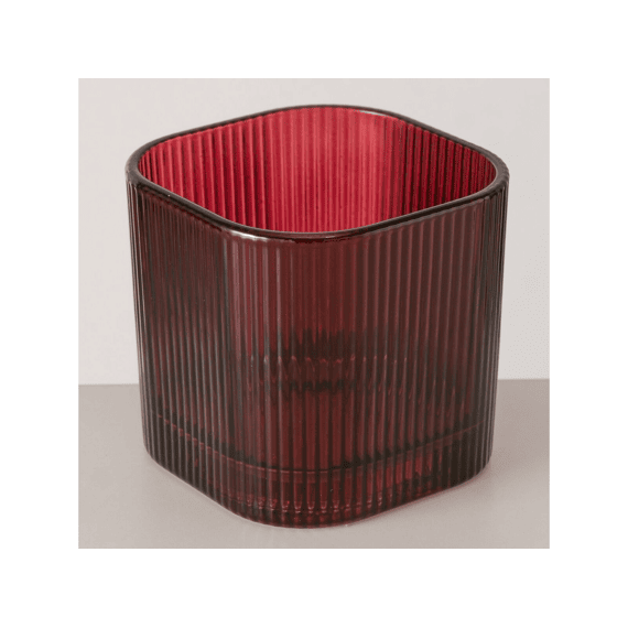 Windlicht Konos Vierkant H6.5cm Glas Rood 2ass.