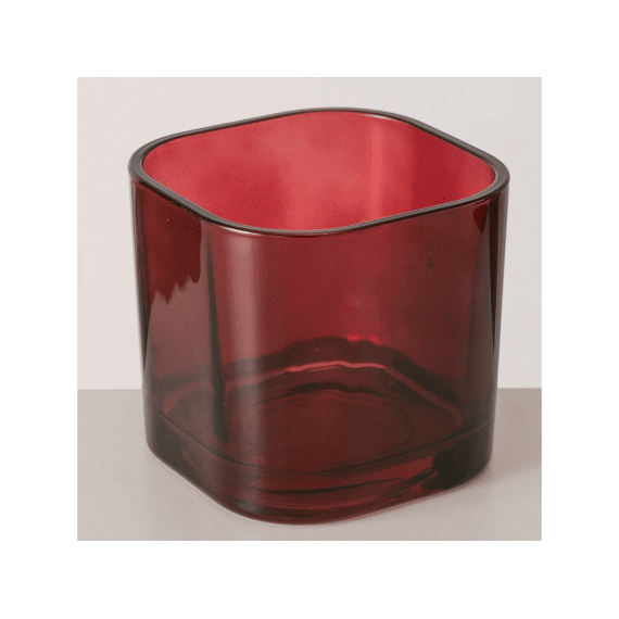 Windlicht Konos Vierkant H6.5cm Glas Rood 2ass.
