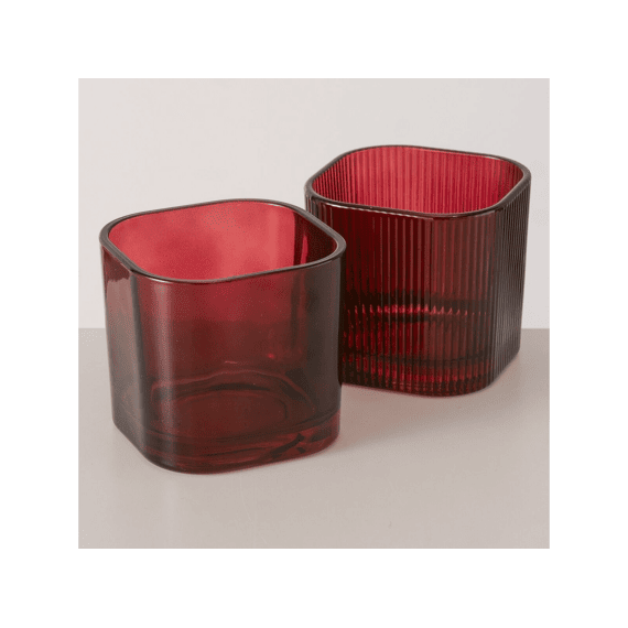 Windlicht Konos Vierkant H6.5cm Glas Rood 2ass.