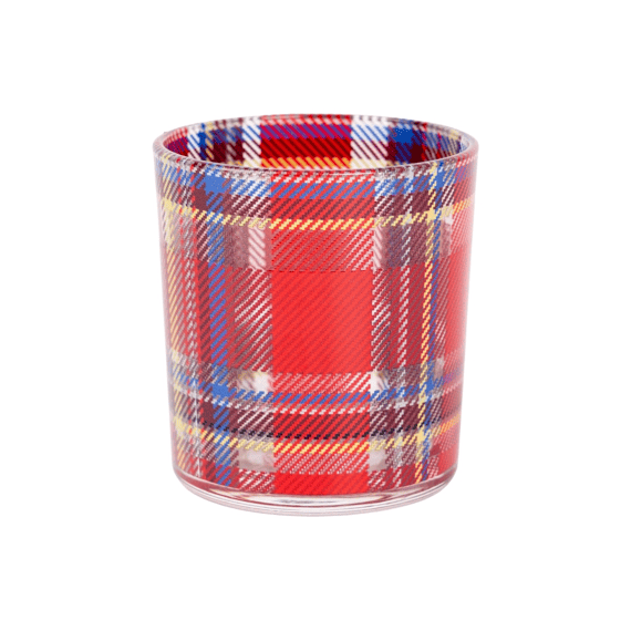 Theelichthouder Checkers Rood 7,3x7,3xh8cm Rond Glas