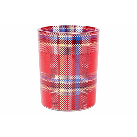 Theelichthouder Checkers Rood 10x10xh12,5cm Rond Glas