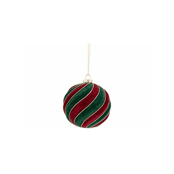 Kerstbal Velvet Bordeaux Groen 10x10xh10cm Glas