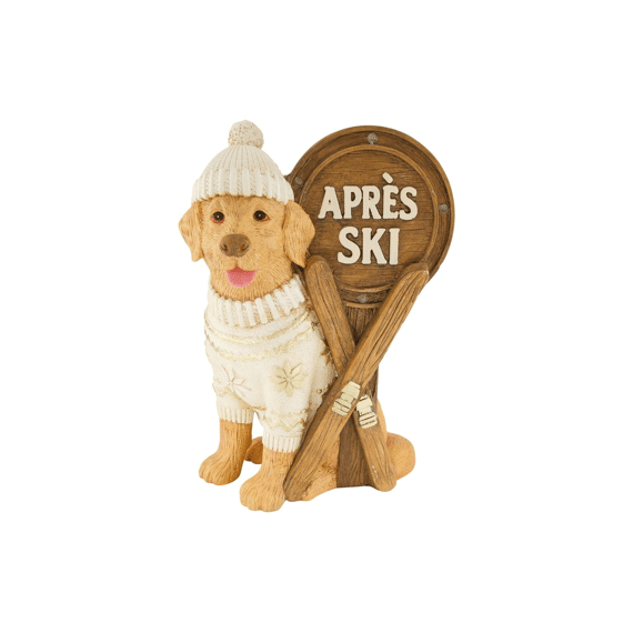 Hond Après-ski Magnesium Met Lichtjes 32x24x45cm Wit/goud