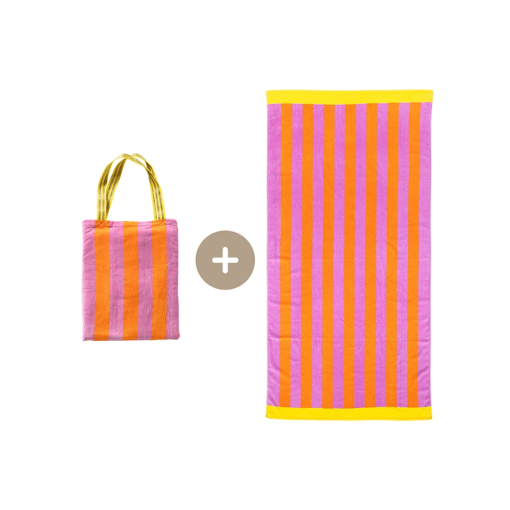 Dutch Decor Set Strandtas + Strandlaken Samira 40x50cm + 90x180cm Fuchsia Pink