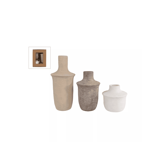 Vaas Jae Licht Bruin/grijs/wit Aardew 10x10x24cm Set/3