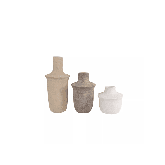 Vaas Jae Licht Bruin/grijs/wit Aardew 10x10x24cm Set/3