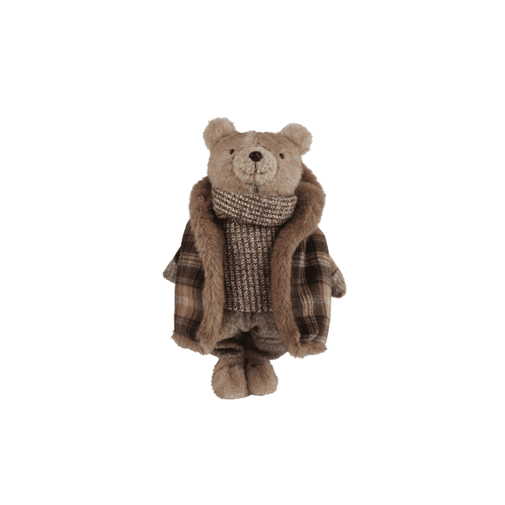 Decoratie Beer M/jas Bruin Textiel 33x20x44,5cm 2 Assortiment