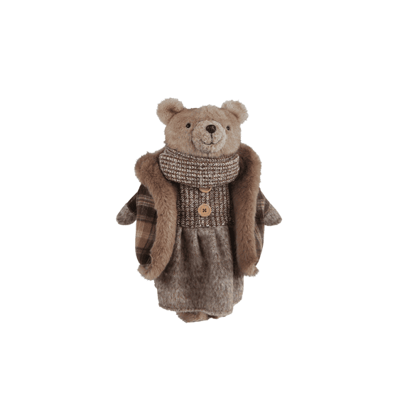 Decoratie Beer M/jas Bruin Textiel 33x20x44,5cm 2 Assortiment