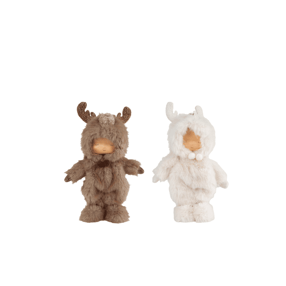 Decoratie Winter Kid S Creme/bruin Textiel 18x11x31cm 2 Assortiment