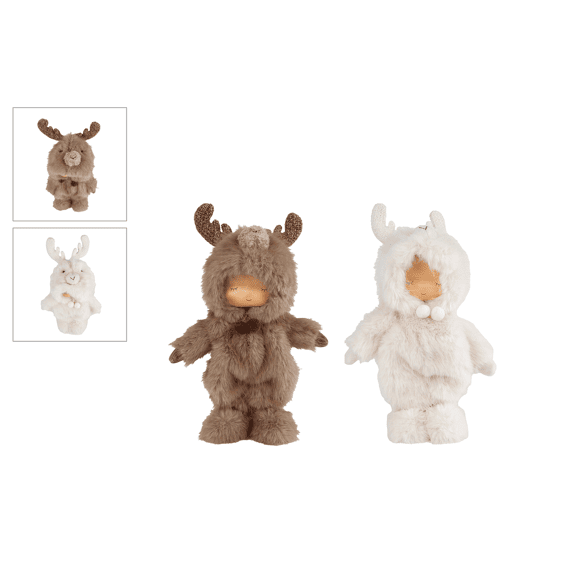 Decoratie Winter Kid S Creme/bruin Textiel 18x11x31cm 2 Assortiment