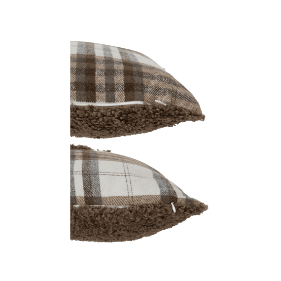 J-line Kussen Geruit+rendier Poly Bruin 45x45x15cm 2 Assortiment